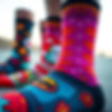 Close-up of psockadelic socks highlighting intricate designs and textures