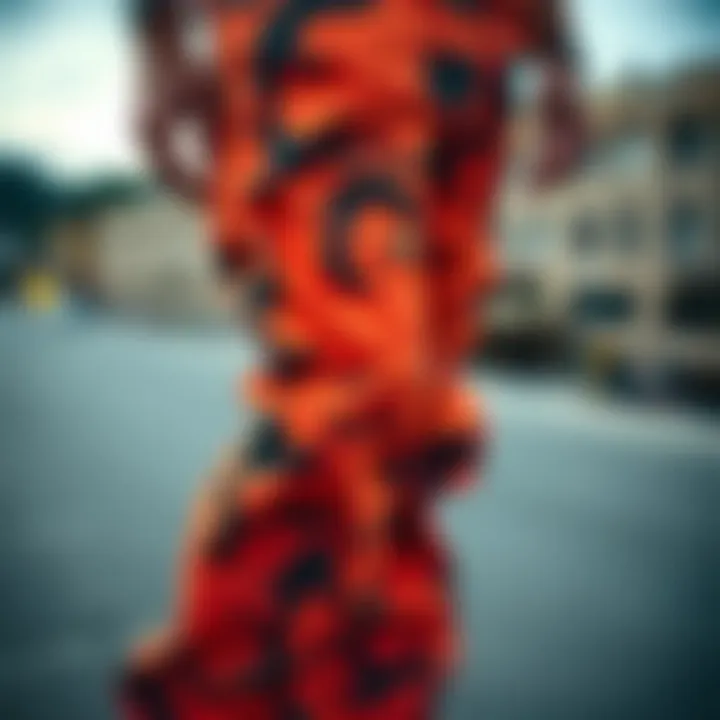 Durable Fabric of Rothco Orange Camo Pants Close-up view of the durable fabric used in Rothco orange camo pants