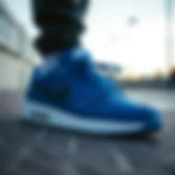 Close-up view of royal blue Nike shoes showcasing intricate design details