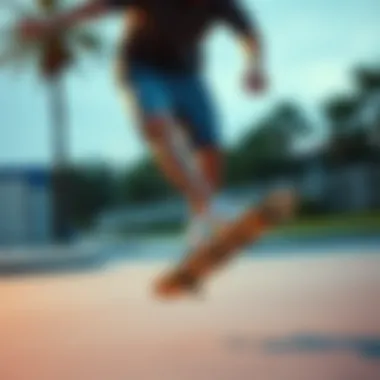 Active individual performing a skateboard trick in RSQ shorts