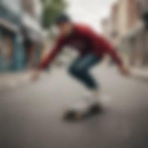 A skateboarder showcasing Russell Clothing in an urban environment