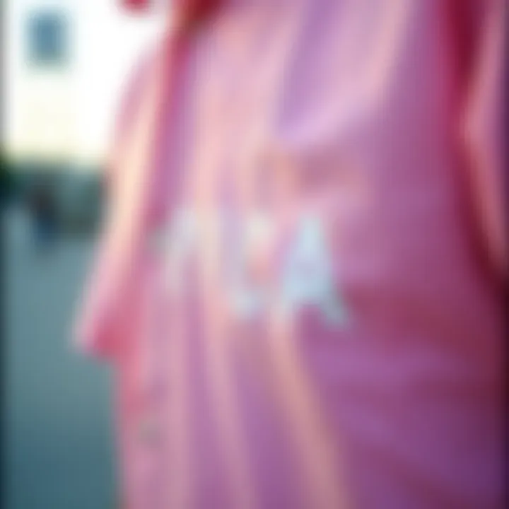 Close-up of RVCA pink shirt fabric showcasing its texture