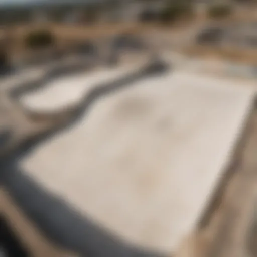 An aerial view of Salt Lake City skatepark showcasing various ramps and obstacles.