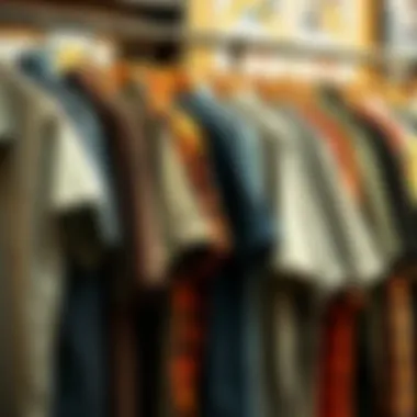 An array of trendy short sleeve button-up shirts hanging on a rack