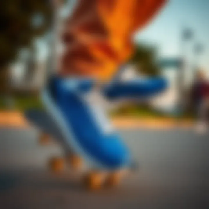 Skater in Action with Nike Shoes Skater performing tricks while wearing royal blue and black Nike shoes