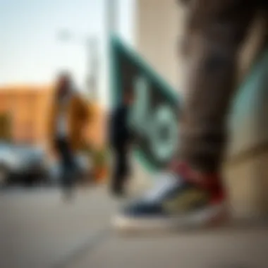 Lifestyle shot of Skechers D'Lite 2 paired with casual outfits in urban settings