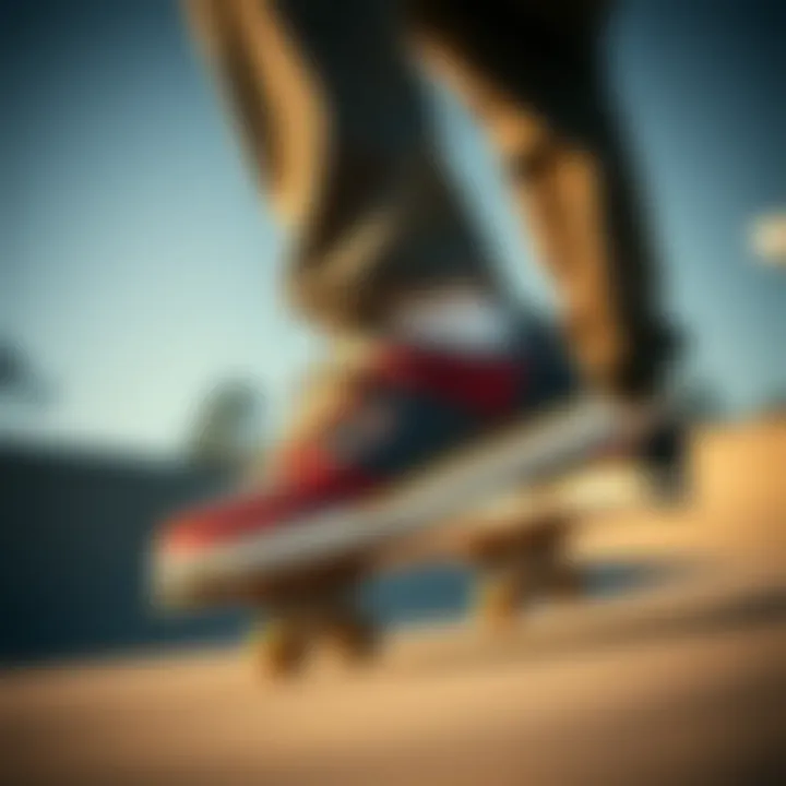 Skechers D'Lite 2 in a dynamic skateboarding action shot highlighting performance