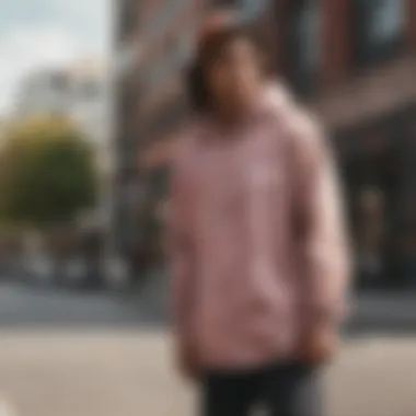 Skateboarder wearing a chic windbreaker in an urban environment.