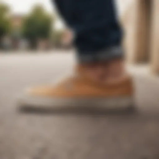 Stylish tan Vans on skateboard