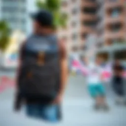 Tasmanian Tiger backpack showcased in an urban skatepark environment