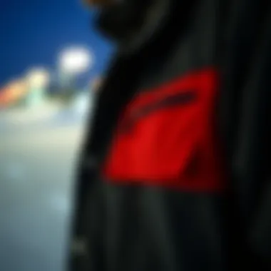 Unique Design Features for Skaters Close-up of the jacket's unique design features, including pockets and zippers tailored for skaters.