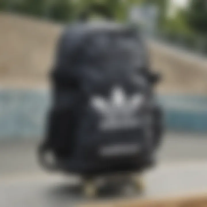 Adidas daypack displayed at a skate park