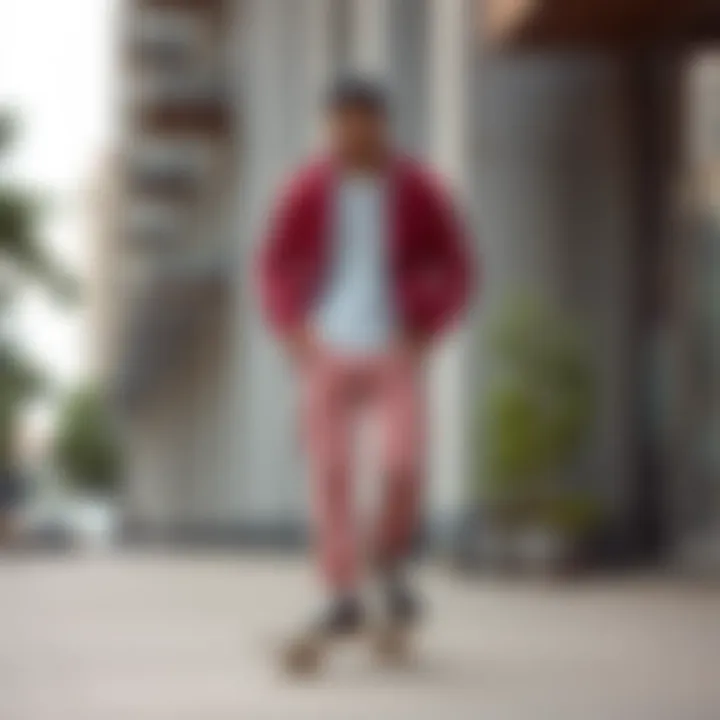 Urban Skater Style with Pink Cargo Pants Skater wearing pink cargo pants in an urban setting