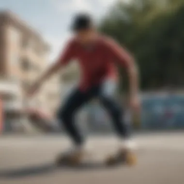 A skateboarder wearing a flashy button-up shirt in action