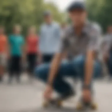 Skaters showcasing diverse styles of button-up shirts