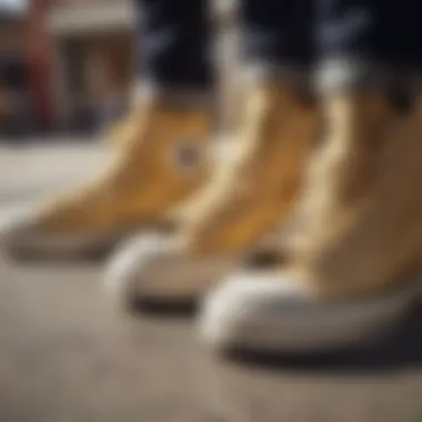 Comparison: Gold Chuck Taylors vs Traditional Skate Shoes Side-by-side comparison of Gold Chuck Taylors and traditional skate shoes.