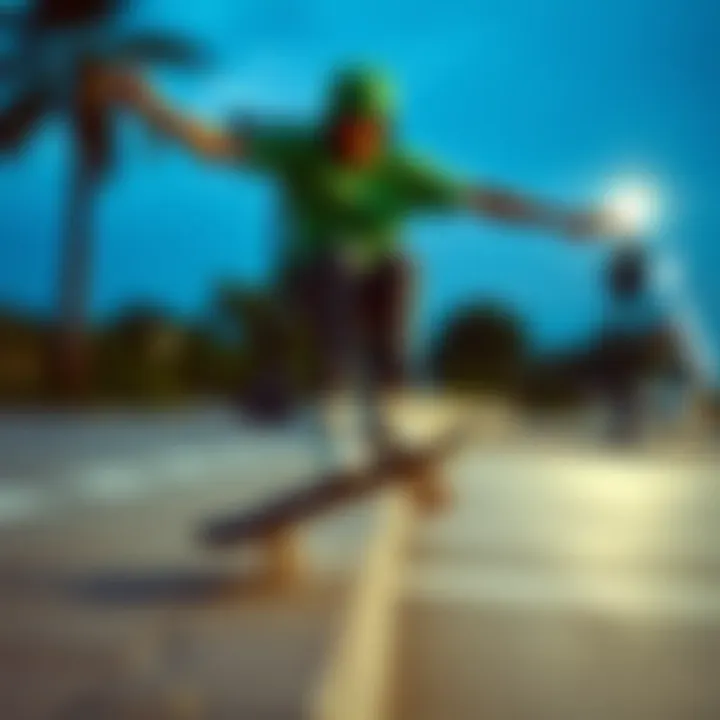 Skater performing tricks while wearing green half cabs