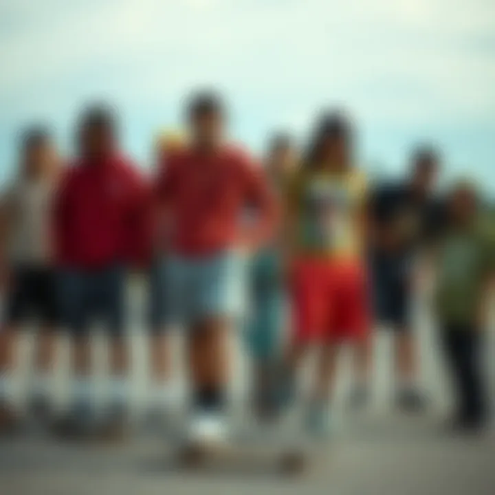 Unity in Style Group of skaters showcasing diverse styles with sweatshorts