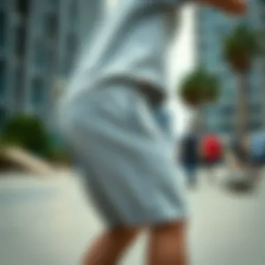 Skate Culture in Action Urban skate park scene featuring grey sweatshorts
