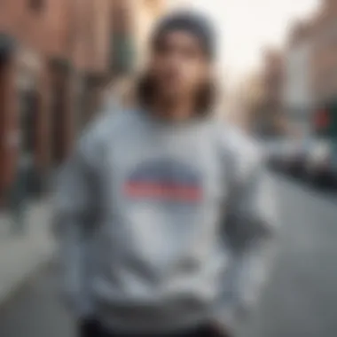 Champion crewneck styled in urban streetwear setting