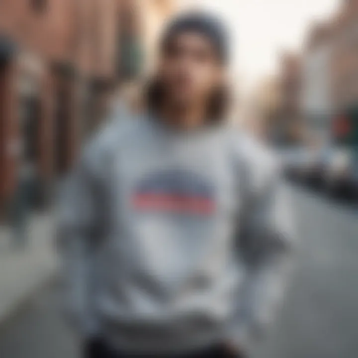 Champion crewneck styled in urban streetwear setting