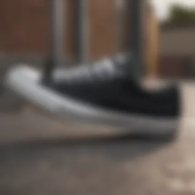 An artistic representation of the cultural impact of the Converse Chuck Taylor Classic Black within the skateboarding community.