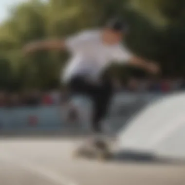 Skater performing tricks while wearing the Converse Chuck Taylor Classic Black on a vibrant skate park backdrop.