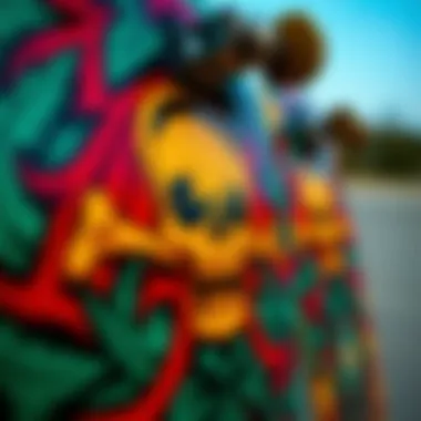 Artistic close-up of a Deathwish skateboard design