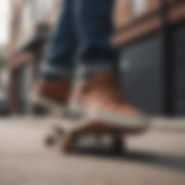 Stylish tumbled leather Old Skool stacked footwear on urban street