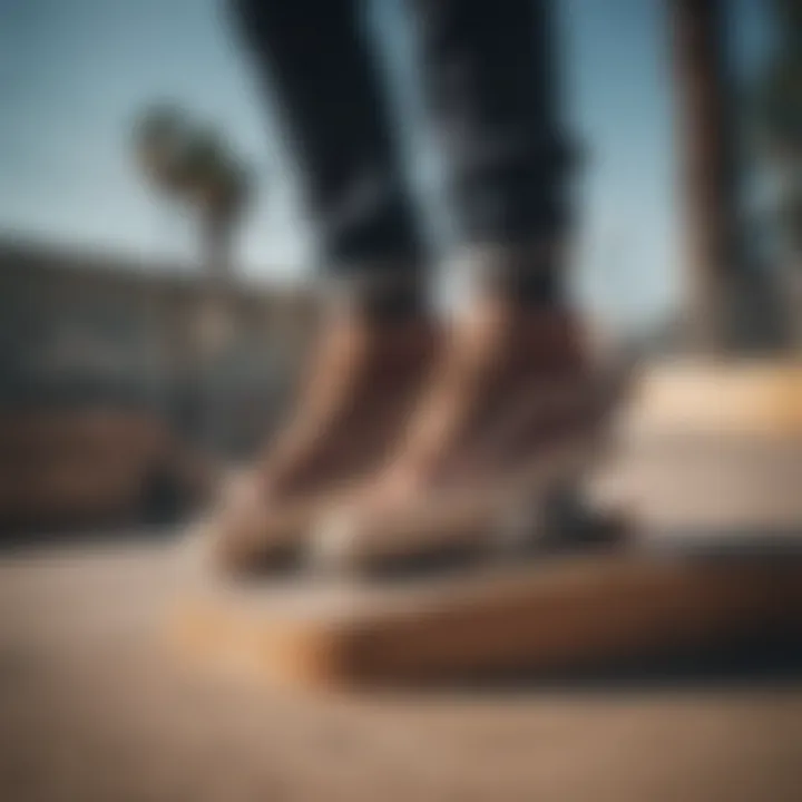 Skateboarder wearing tumbled leather Old Skool stacked shoes in action