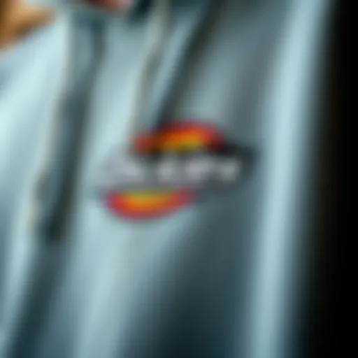 Close-up of Dickies logo hoodie fabric texture