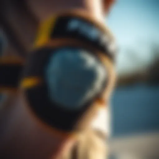 Close-up view of elbow pad showcasing its protective design and materials