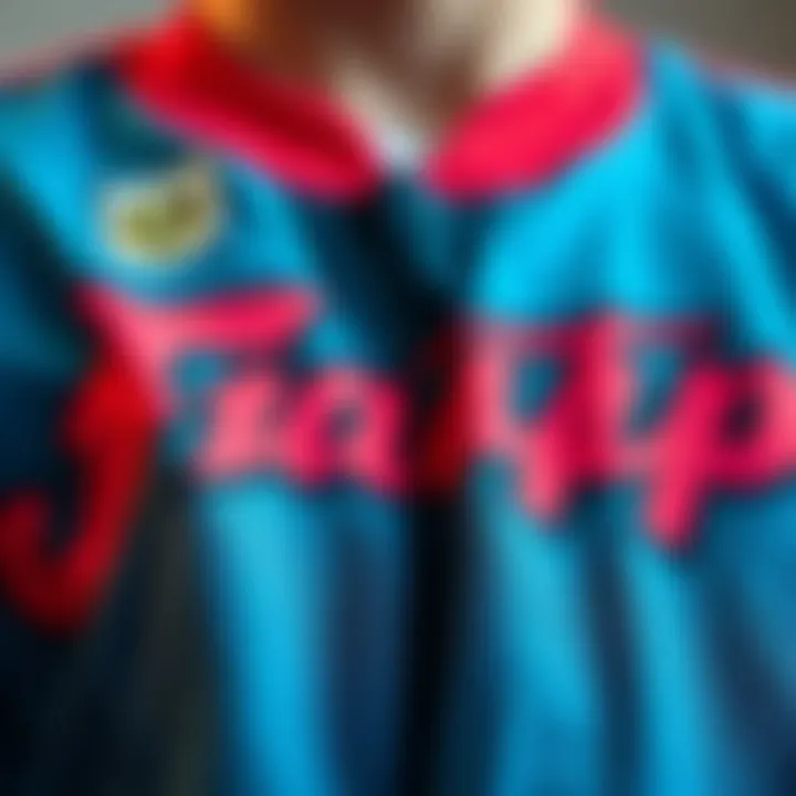 A detailed view of design elements on a gasp jersey, showcasing logos and graphics