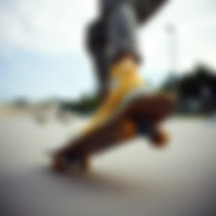Skateboarding with Style Skateboarder wearing Gold Converse at a skate park