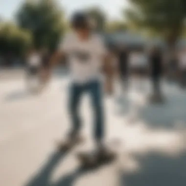 A group of skateboarders with black rectangle shades enjoying a sunny day at the skatepark