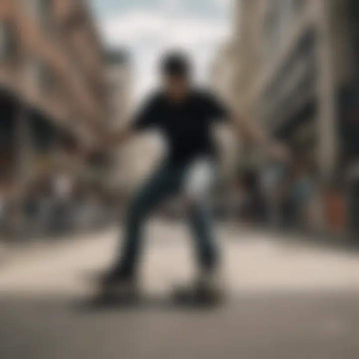 Skateboarder wearing black rectangle shades while performing a trick