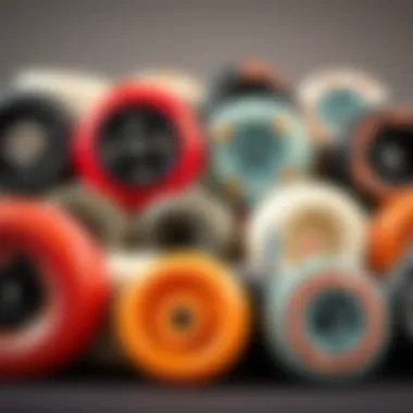 Diverse Skateboard Wheel Options A variety of skateboard wheels displayed to highlight different sizes and materials.