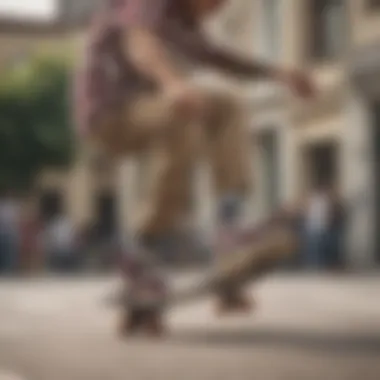 Skater performing a trick wearing checkered Vans