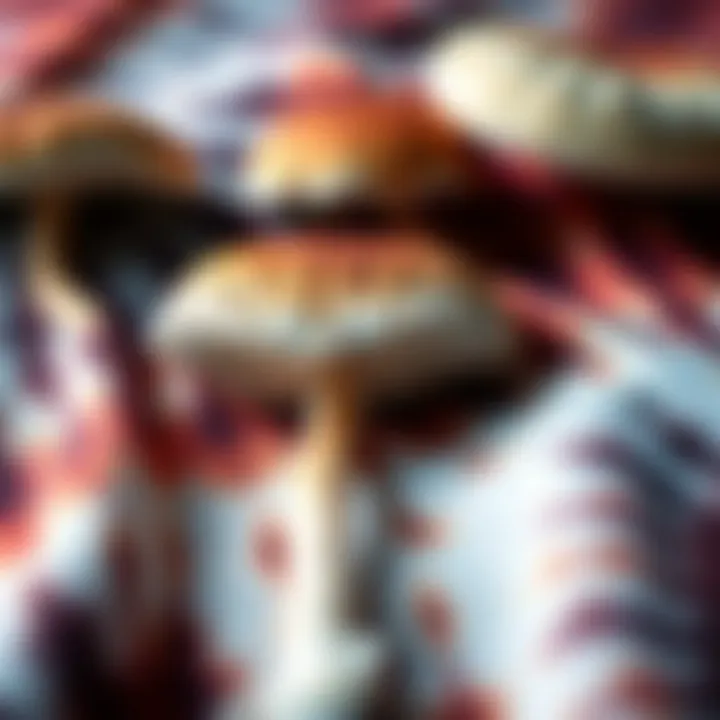 Close-up of tie dye patterns resembling mushrooms