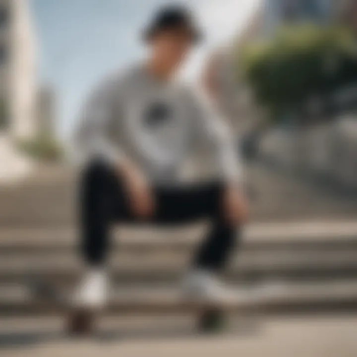 Skater wearing the Nike Essentials Crew Neck in an urban setting