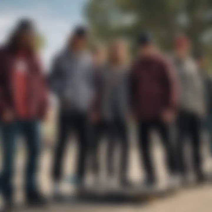 Group of skateboarders showing integration of flannel into culture