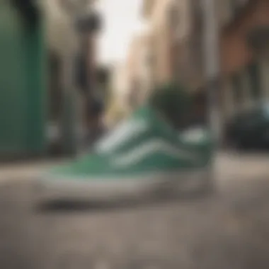 A stylish urban setting with the Vans Old Skool Green as the focal point.