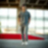 Stylish grey cargo pants paired with a casual t-shirt and sneakers