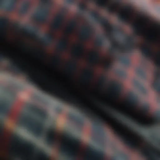 Close-up of plaid flannel with hood showcasing fabric texture