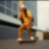 A skater showcasing their unique style in skinny khaki