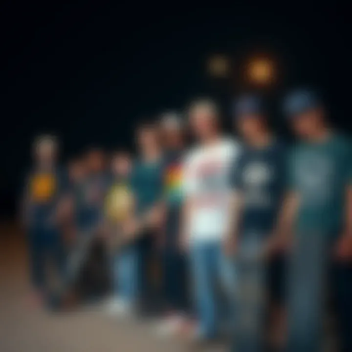 Group of skateboarders wearing expressive graphic tees