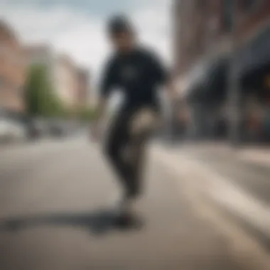 Skateboarder wearing Thirtytwo Sweeper Pants in an urban setting