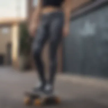 Skater showcasing Vans Chalkboard Leggings on a skateboard