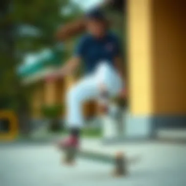 A female skater showcasing tricks while wearing Dickies pants