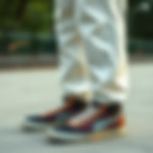 Stylish white Dickies pants paired with skate shoes